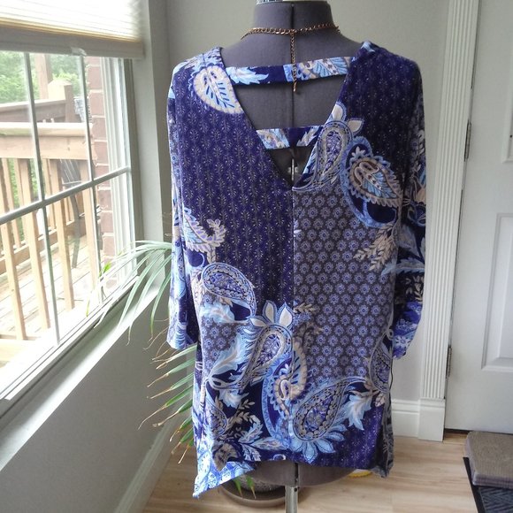 Chemisier Vintage Westport 1962 - Imprimé Paisley Bleu Marine Et Blanc, Taille M, Occasion Très Bon état